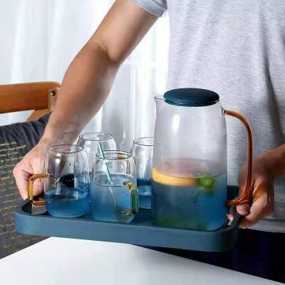 Nordic Marble Cold Water Bottle Thickened Glass Explosion-Proof Large Capacity Boiled Water Water Pitcher Water Cup Set Household