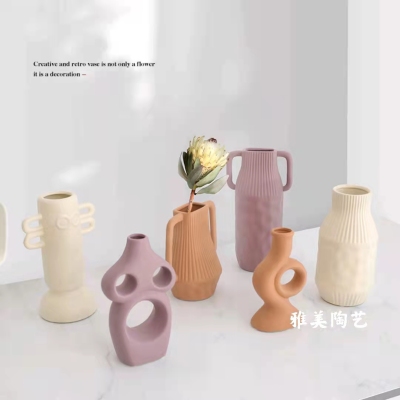 Nordic Morandi Special-Shaped Ceramics Vase Flower Arrangement Decoration Living Room Dining Room Model Room B & B Designer Model Decoration