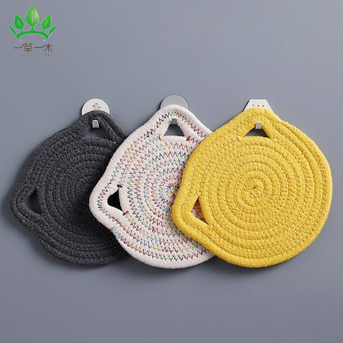 factory direct supply cotton string placemat hanging  ears shape cotton thread placemat heat-proof  heat proof mat coaster