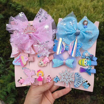 Barrettes New Children's Princess Elsa Gift Box Hair Accessories Frozen Bow 10 PCs Set HTT