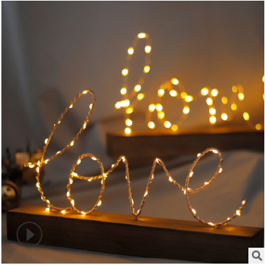 Iron Wood Bottom Love Letter Small Night Lamp Decorations
