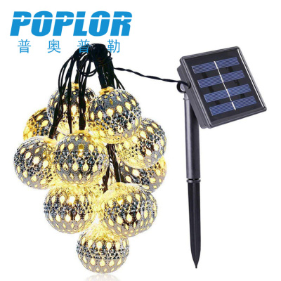 LED Solar String Lights Christmas Decoration Hollow out Morocco Ball Romantic Festival Ambience Light 5 M 20 Lights