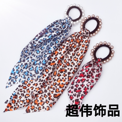 Pearl Hair Rope Romantic Love Ribbon Korean Style Leopard Print Floral Pearl Trending on TikTok Bandeau Circle