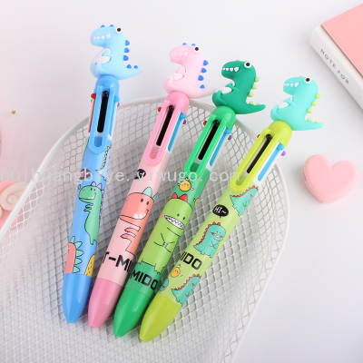 Portman Cute Dinosaur 6-Color Ballpoint Pen Multi-Color Cartoon Student Stationery Multi-Function Press Bullet Oil Pen