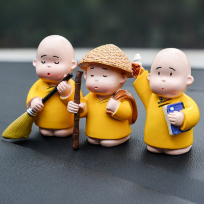 Car Decoration Two Goods Little Monk Zen Two Monk Car Resin Craft Ornament 3 Whole Suit