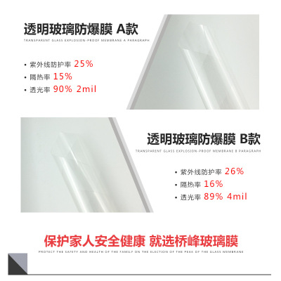 HD Transparent Glass Explosion-Proof Shower Room Film Balcony Window Sticker Heat Insulation Sunscreen Film Bank Office