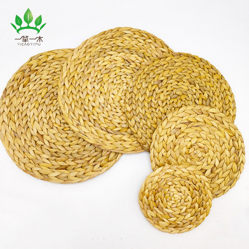 factory direct sales gourd straw placemat hand-woven round straw placemat heat proof mat non-slip and hot cup mat bowl mat