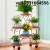 European-Style Iron Wooden Multi-Tier Movable Sliding Flower Stand with Wheels Floor Jardiniere Living Room Flower Rack Balcony