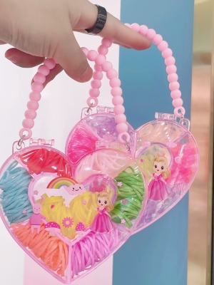 Peach Heart Handbag Children's Disposable Rubber Band Long Pull Constantly Hair Ring Black, Colors Boxed