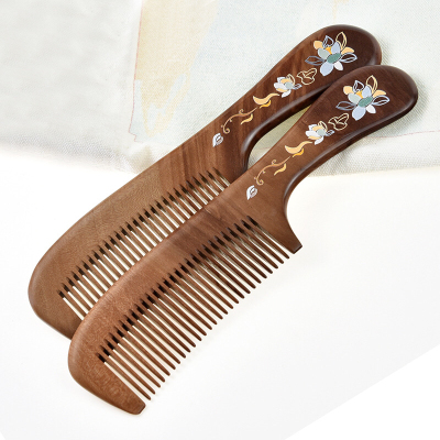 Factory Direct Sales Natural Log Double Raw Wood Mandarin Duck Wood Large Size Comb Handle Painted Comb
