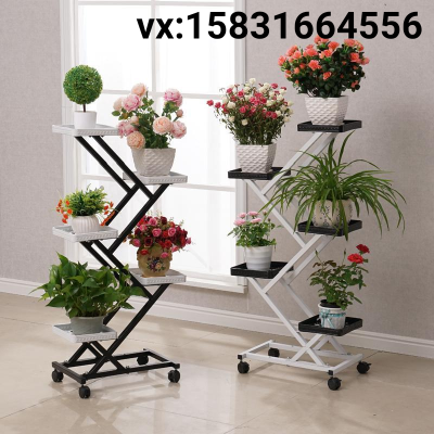 European-Style Iron Flower Stand Multi-Tier Movable Floor-Standing Balcony with Wheels Green Dill and Bracketplant Simple Living Room Hanging Orchid Flower Stand