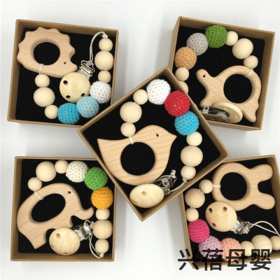 Cartoon Beech Animal Fork Baby Nipple Chain Fork Wooden Molar Anti-Drop Fork Pacifier Clip Fork