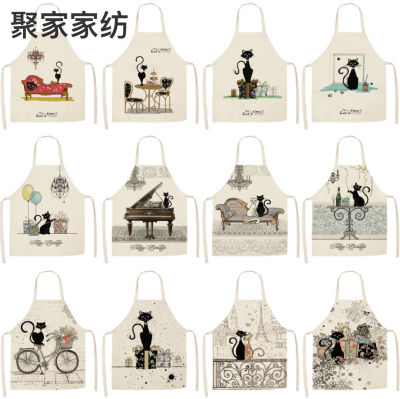 Popular Linen Creative European and American Cute Cartoon Cat Apron Support Graphic Customization