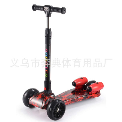 Children's Scooter Spray Three-Wheel Flash Music Luge Folding Three-in-One Scooter Four-Wheel Scooter