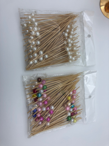 Bamboo Stick Fork Fruit Fork Bamboo Products Cake Decoration Card Gold and Silver Beads Love 50 PCs 24 PCs 100 Pcs/Bag
