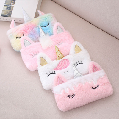 Factory Direct Sales Colorful Unicorn Pencil Case Plush Cute Small Bag Student Coin Purse Customizable Logo