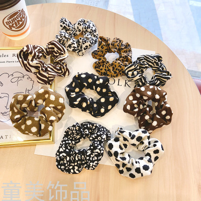 INS Leopard Print Large Intestine Ring Simple Graceful Headband Female Hair-Binding All-Matching Vintage Hair Accessories Autumn and Winter Amazon Cross-Border