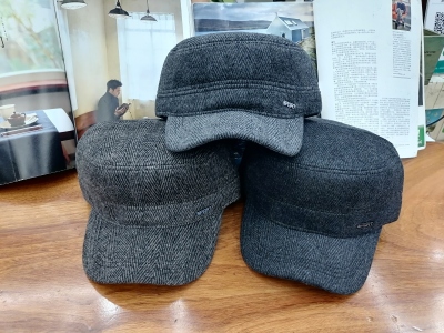 Old Man Flat-Top Cap Earmuffs Hat Men's Winter Leisure Warm Thickened Peaked Cap Dad Sun Hat