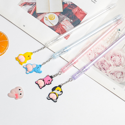 Creative Erasable Pp Pendant Chain Gel Pen Cartoon Animal Water-Based Paint Pen Primary and Secondary School Students Writing Ball Pen Signature Pen Stationery