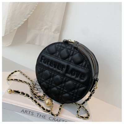 This Year's Popular 2021 New Fashion Embroidered Thread Small round Bag Women's Korean-Style Diamond Chain Shoulder Messenger Bag Chanel-Style