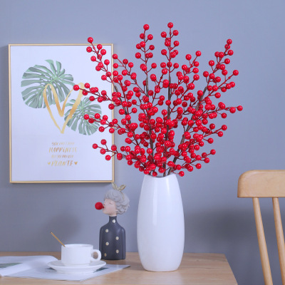 Simulation Christmas Fruit Home Decoration Red Berry String Branch Spot Red Fruit Wedding Props Living Room Display Wholesale