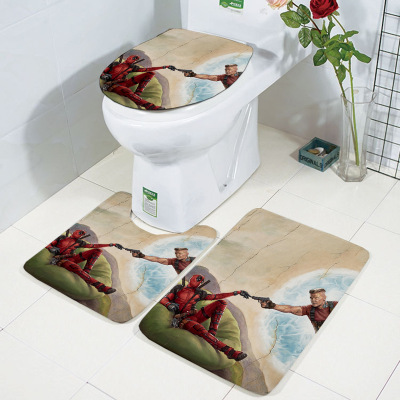 New Flannel Toilet Mat Set 2021 European and American Style 3D Digital Deadpool Printing Toilet Three-Piece Set Wholesale