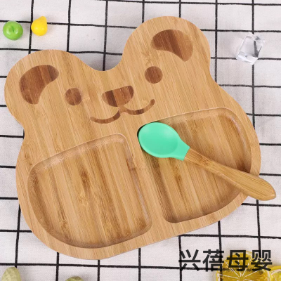 Baby Bamboo Bag Silicone Tableware Bamboo Silicone Spoon Dinner Plate Bamboo Baby Strong Suction Snack Catcher