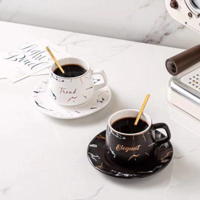 Exquisite Marbling Coffee Cup Ceramic Cup & Saucer Set European Couple Black and White Coffee Cup Cross-Border One Piece Dropshipping