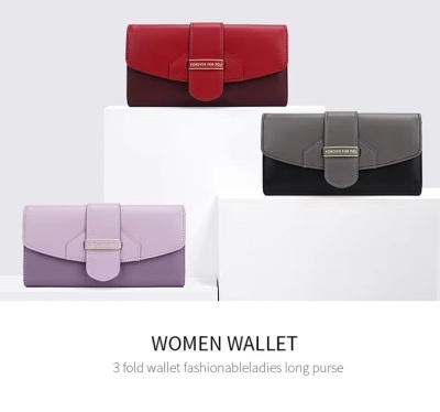FFY New Wallet Women's Long Three-Fold Flip Wallet Mobile Phone Bag Women's Pu Retro Cross-Border Wallet Purse