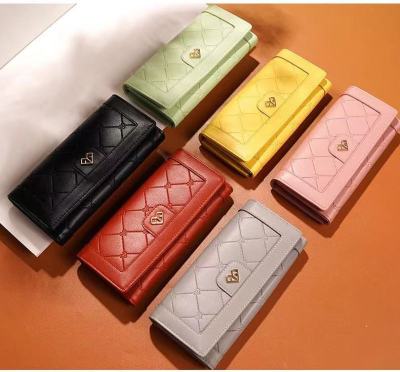 2021 New Clutch Women's Long Three-Fold Korean-Style Embossed Rhombus Wallet Women's Coin Purse Wallet