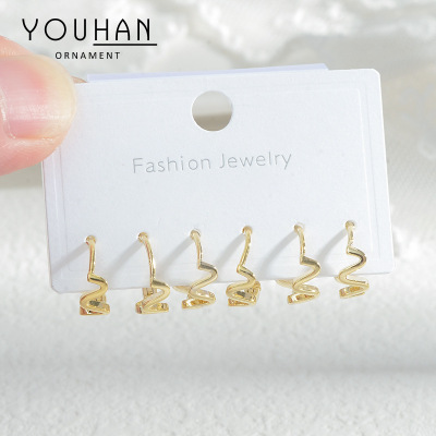Cross-Border Supply European and American Fashion Copper Plating Real Gold Ear Clip Female Personalized Geometric Earrings Wish Hot Sale Ear Rings