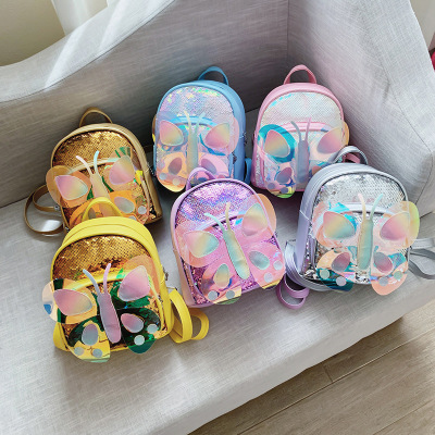 2021 New Sequin Backpack Fashion Trendy Cute Girl Butterfly Children's Bag Kindergarten Baby Lightening Bag