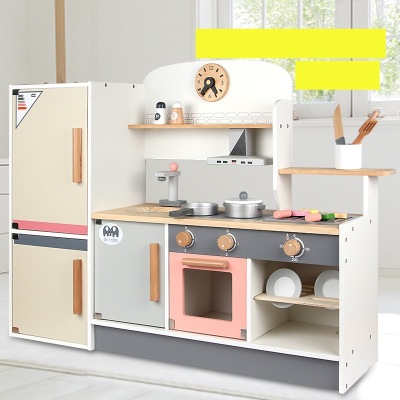 New Wooden Refrigerator Kitchen F Children Play House Imitation Cooking Baby Kitchenware Parent-Child Interactive Educational Toys