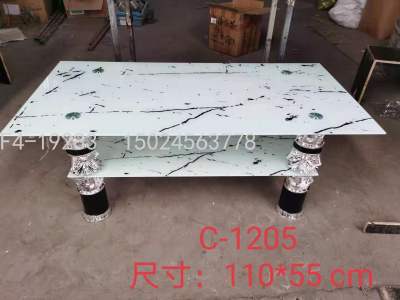 Foreign Trade Tempered Glass Tea Table Steel Wood Tea Table, Living Room Double Layer Glass Table, Sofa and Tea Table 