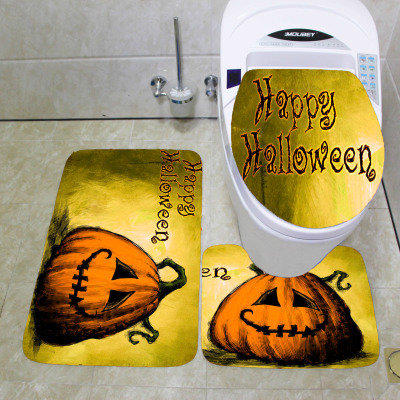 Factory Supply Halloween Bathroom Plastic Footpad Flannel Toilet Three-Piece Set Can Be Customized for Picture Processing Wholesale