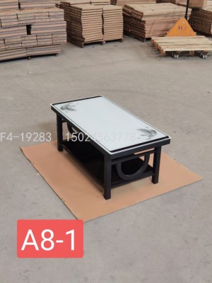 Foreign Trade Tempered Iron Leg Glass Tea Table Steel Wood Iron Rack Tea Table, Living Room Double Layer Glass Table Tea