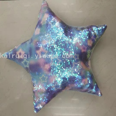 Transparent Sequined Five-Pointed Star Pillow Cartoon Reversible Sequined Rabbit Cushion Gift Spot