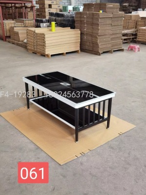 Foreign Trade Tempered Iron Leg Glass Tea Table Steel Wood Iron Rack Tea Table, Living Room Double Layer Glass Table 1