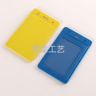 In Stock Wholesale Poly Urethane Leather Card Holder Multi-Pocket ID Card Holder Double Work Card Employee Identity Badge