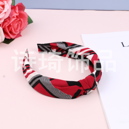 simple geometric pattern mixed color european and american style popular all-match hair band knot in the middle design wide-brimmed headband headband