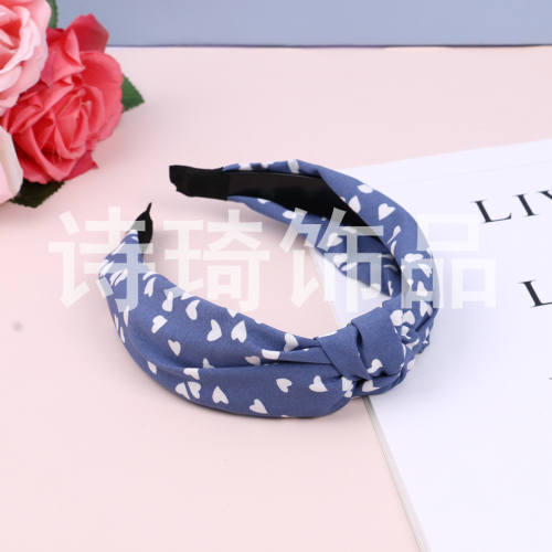 Fashion Love Pattern European and American Style popular Versatile Hair Band Two-Color Middle Knot Design Wide-Brimmed Headband Headband