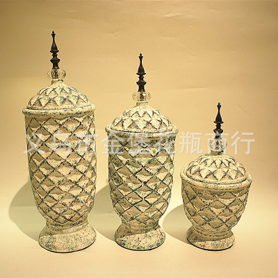 New American Ceramic Vase Three-Piece Creative Hotel Soft Decoration Ornaments Hand Painted Ceramic Dried Flower Vase Craft