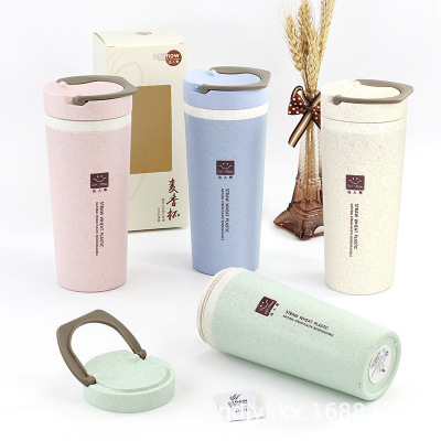 Thickening Thermal Insulation Creative Insulation Wheat Straw Cup Sealing Tape Handle Student Handy Cup Can Order Logo