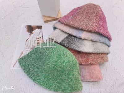 INS Style Korean Style Gradient Yarn Bucket Hat Women's Wool Knitted Warm Hat Please Note the Color When Placing an Order