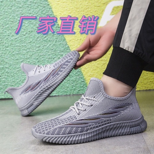 spring and summer new men‘s flying woven sports shoes low top mesh lace-up fishnet comfortable breathable student sneakers