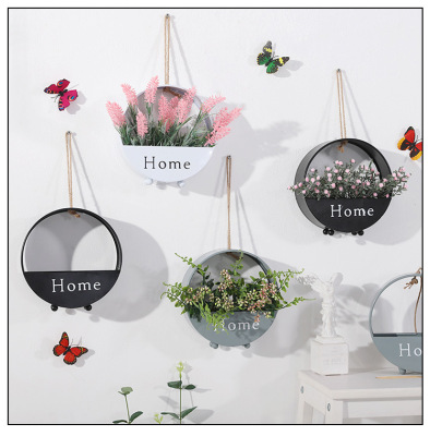 European-Style Metal Vase Flower Arrangement Decoration round Artificial Flower Pot Model Room Living Room and Dining Table Decoration Crafts