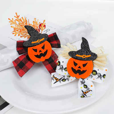 Western-Style Halloween Theme Home Napkin Ring Handmade Artificial Flower Skull Napkin Ring Fabric Decoration Napkin Ring