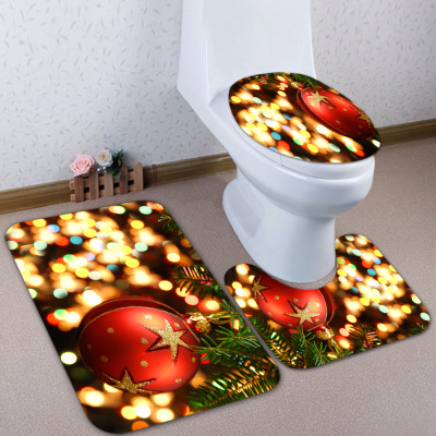 Amazon Hot Sale Christmas Ball Toilet Mat Three-Piece Foot Mat Bathroom Non-Slip Mat Digital Printed Mat