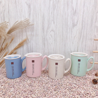 Factory Wholesale Single Ear Wheat Straw Cup Household Wheat Fragrance with Cover Strain Compartment Office Mouthwash Mug