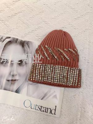 Women's Hat with Diamond Cool Fashion Personalized European and American Style Woolen Cap